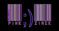 pink zinck logo with barcodes on a black background